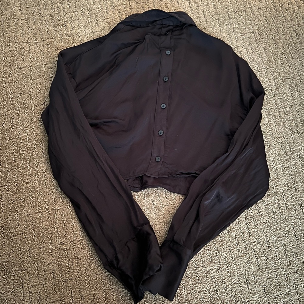 Zara - Satin Cropped Button Down Shirt - Size XS - Picture 3 of 3